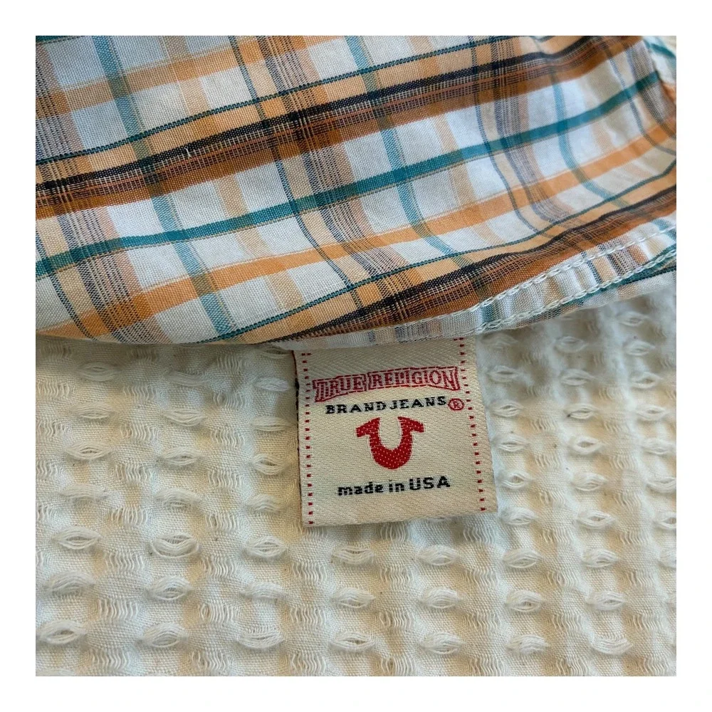True Religion World Tour Plaid Shirt Men's L Section Ricky Row Seat Button‎ Up